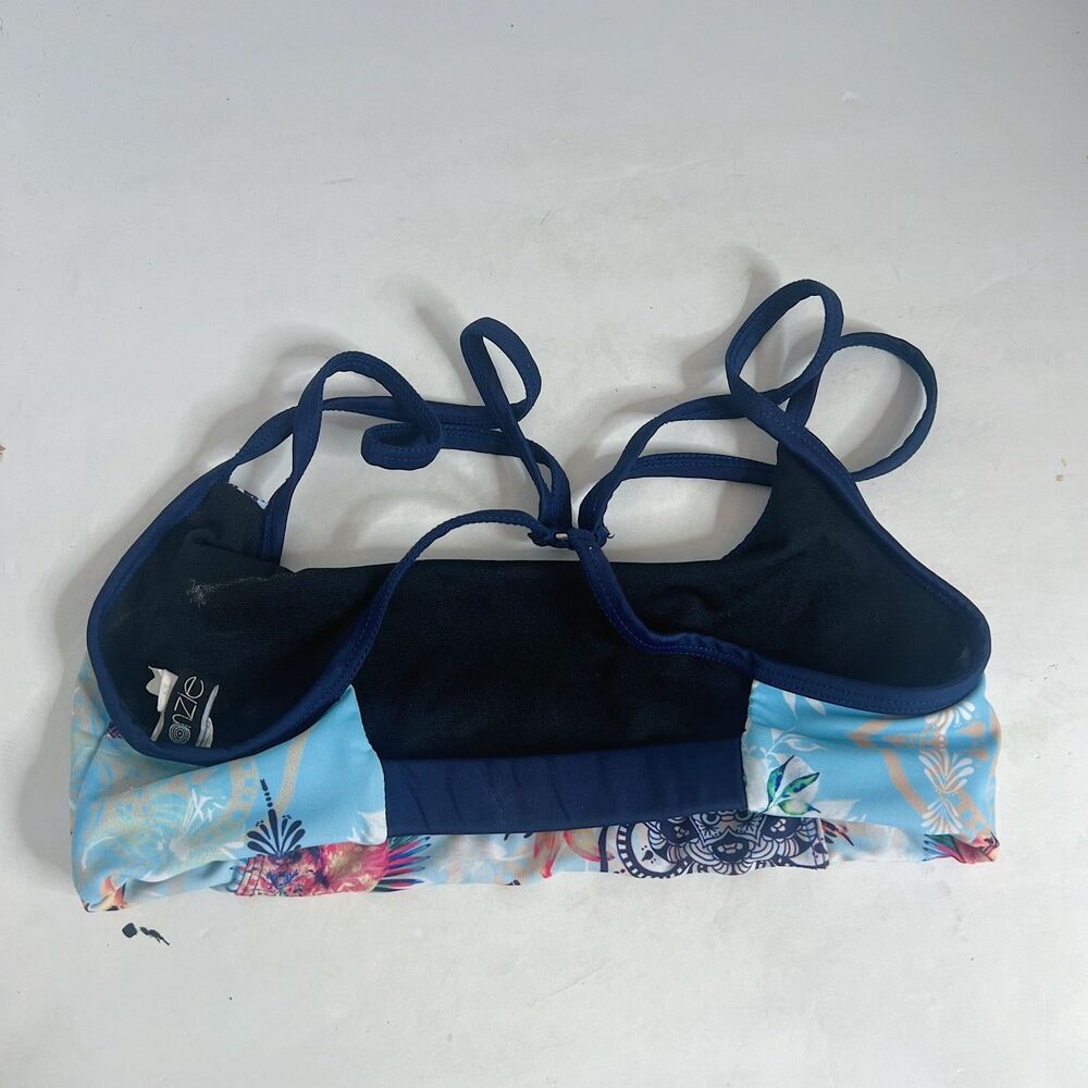 Onzie Blue Tropical Floral Sports Bra Athletic Athleisure Crossover Straps - Picture 4 of 9
